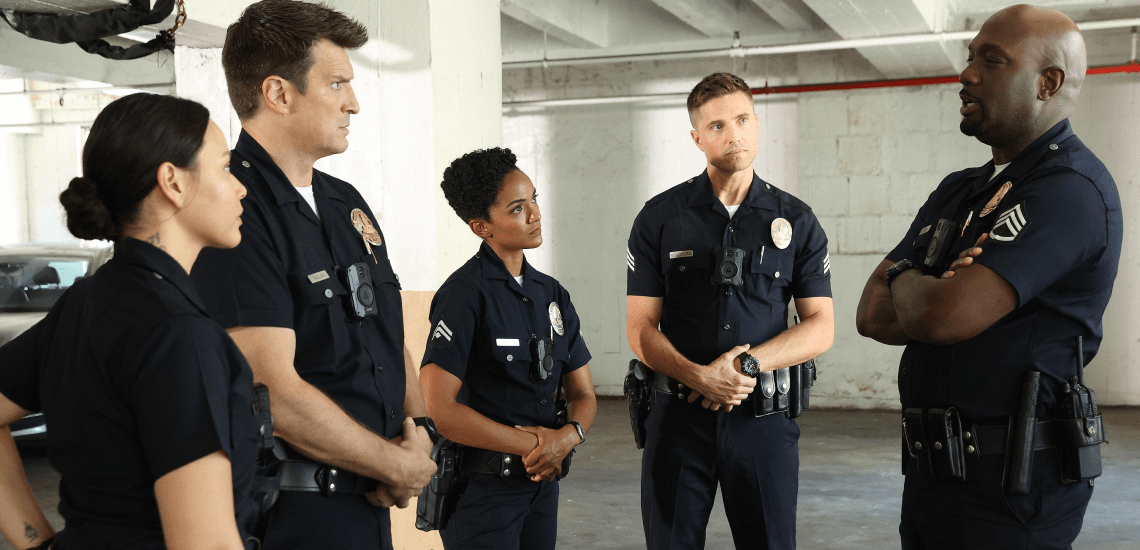 Elenco principal de The Rookie, série de drama policial da Hulu.